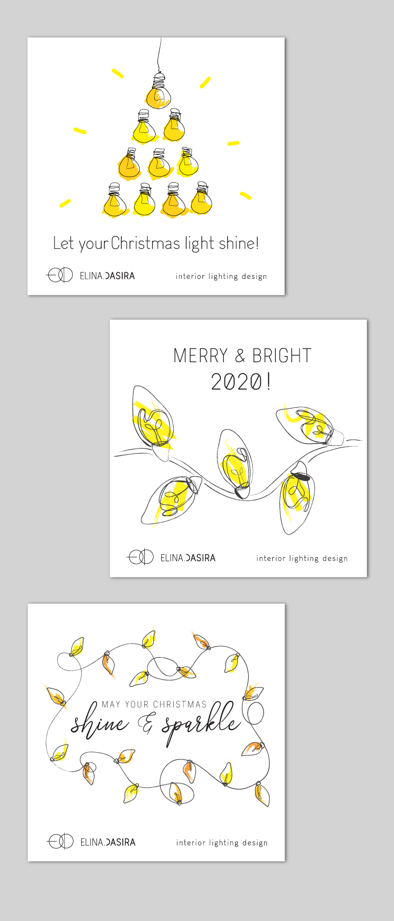 Christmas lights minimal one-line illustrations for social media posts. By the Blank Sheep.