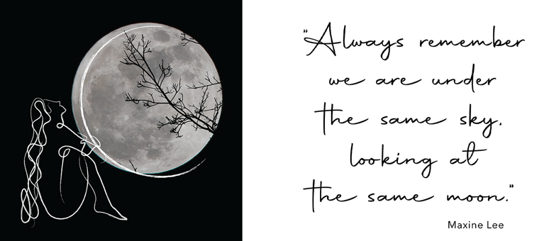 Illustration and quote that decorate a themed hotel with the concept of the moon. Design by The Blank Sheep