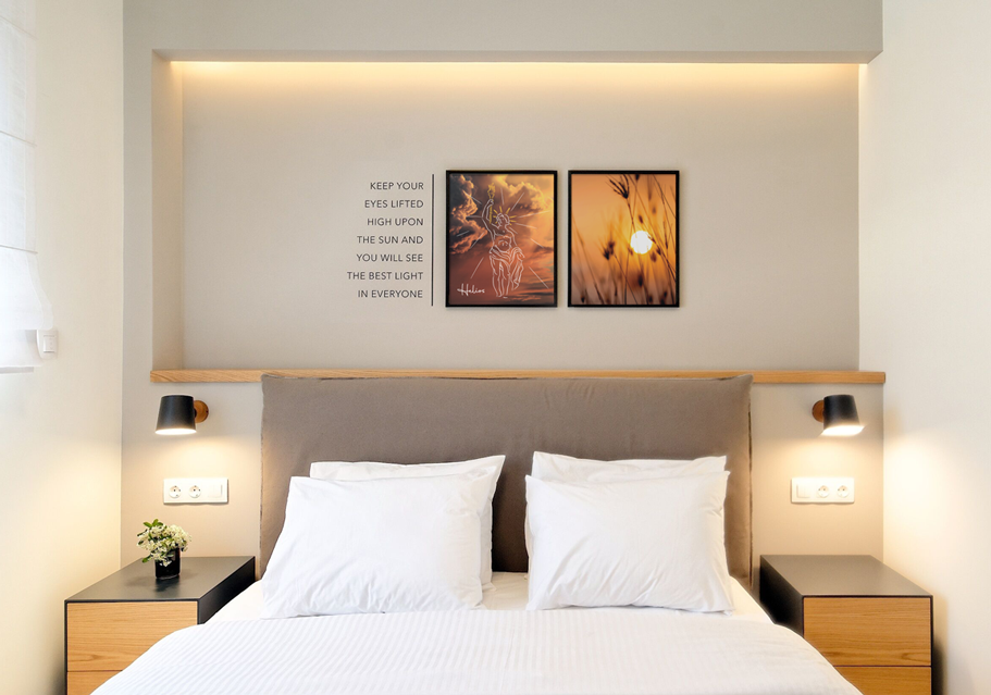 Wall art that decorate the interior of a themed hotel with the concept of the Sun. Design by The Blank Sheep