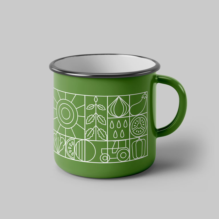 Minimal pattern of vegetable icons for Hazera's campaign, printed on a mug. Designed by The Blank Sheep