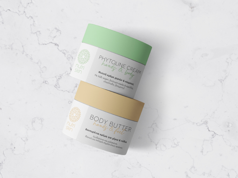 Label and packaging design for Nutriskin's body creams cosmetic line. By the Blank Sheep.