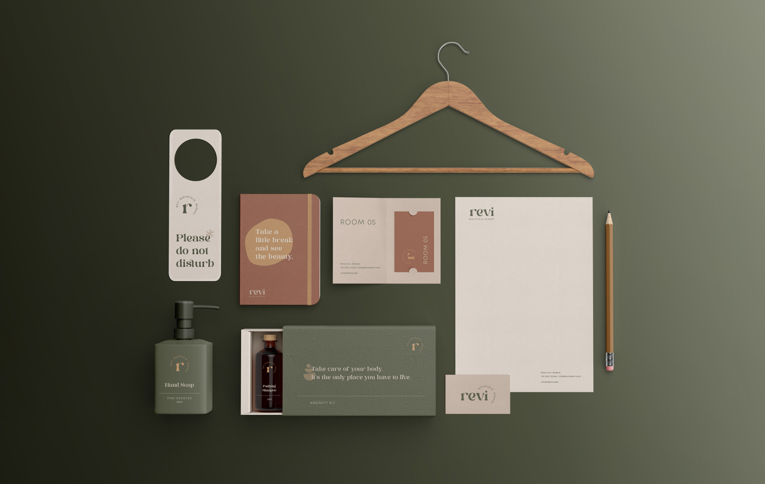 Stationary and toiletries design for a hotel. By The Blank Sheep.