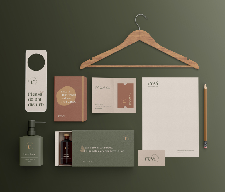 Stationary and toiletries design for a hotel. By The Blank Sheep.