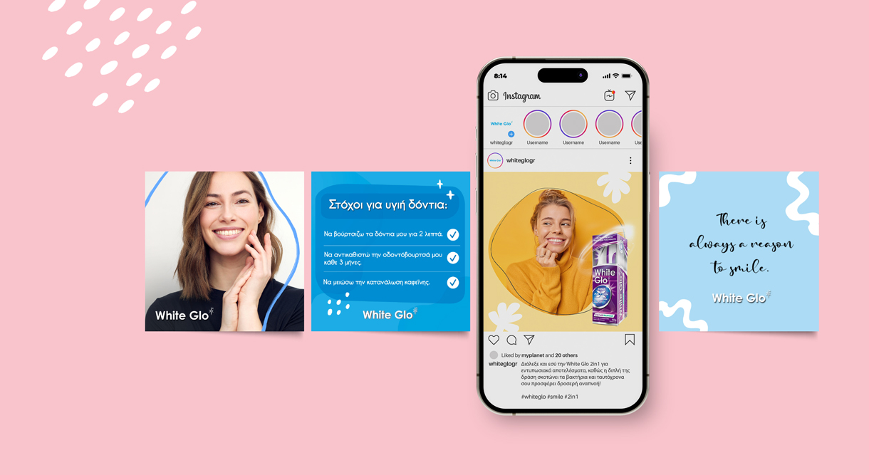 Instagram posts template design for a toothpaste brand - Mobile mockup. By The Blank Sheep.