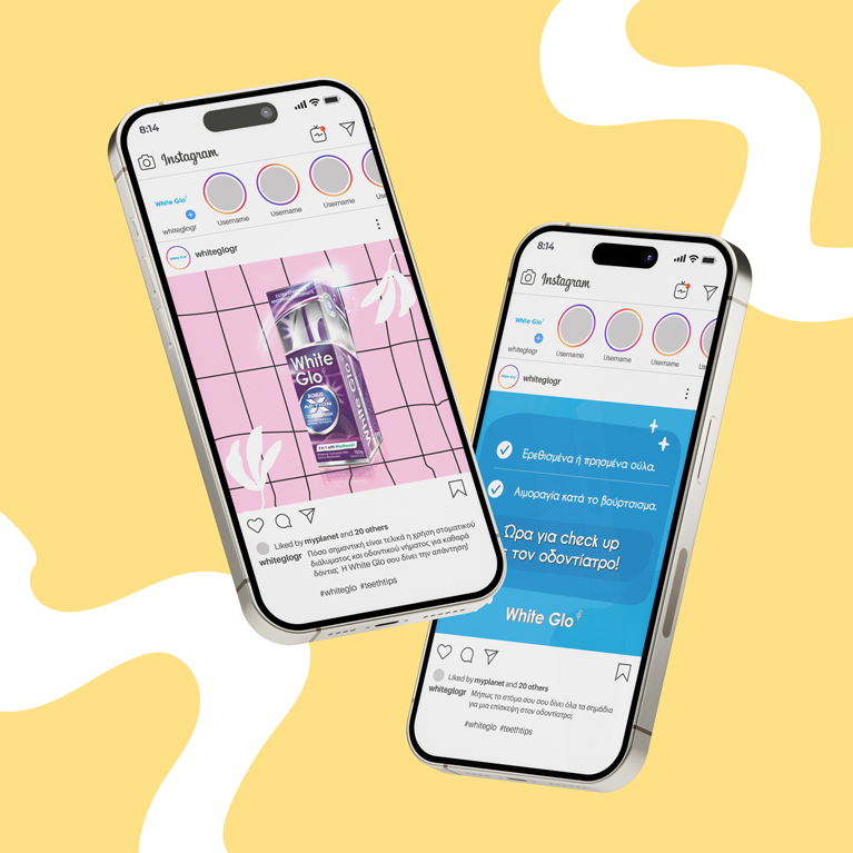 Instagram posts template design for a toothpaste brand - Mobile mockup. By The Blank Sheep.